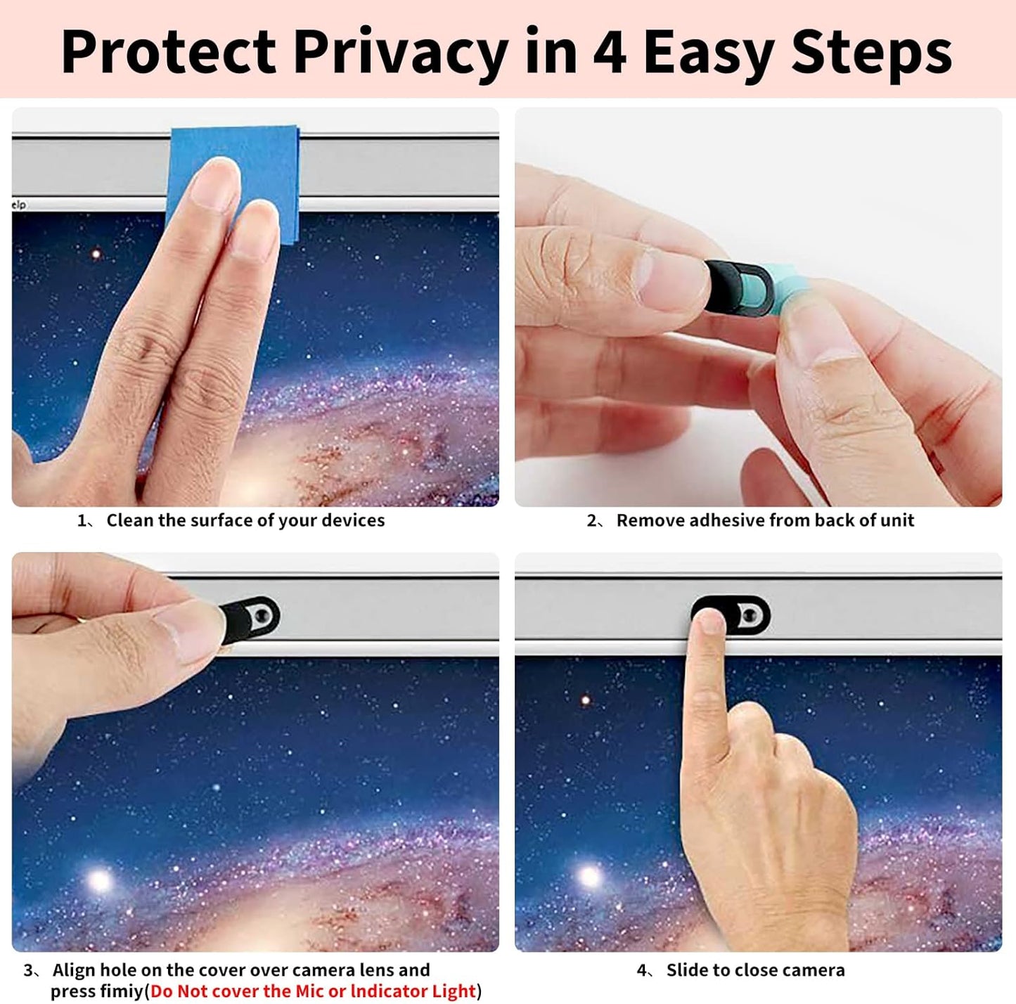 Webcam Cover (3 Pack), 0.03 Inch Ultra-Thin Laptop Webcam Cover Slide, Perfect for Privacy Protection - Black
