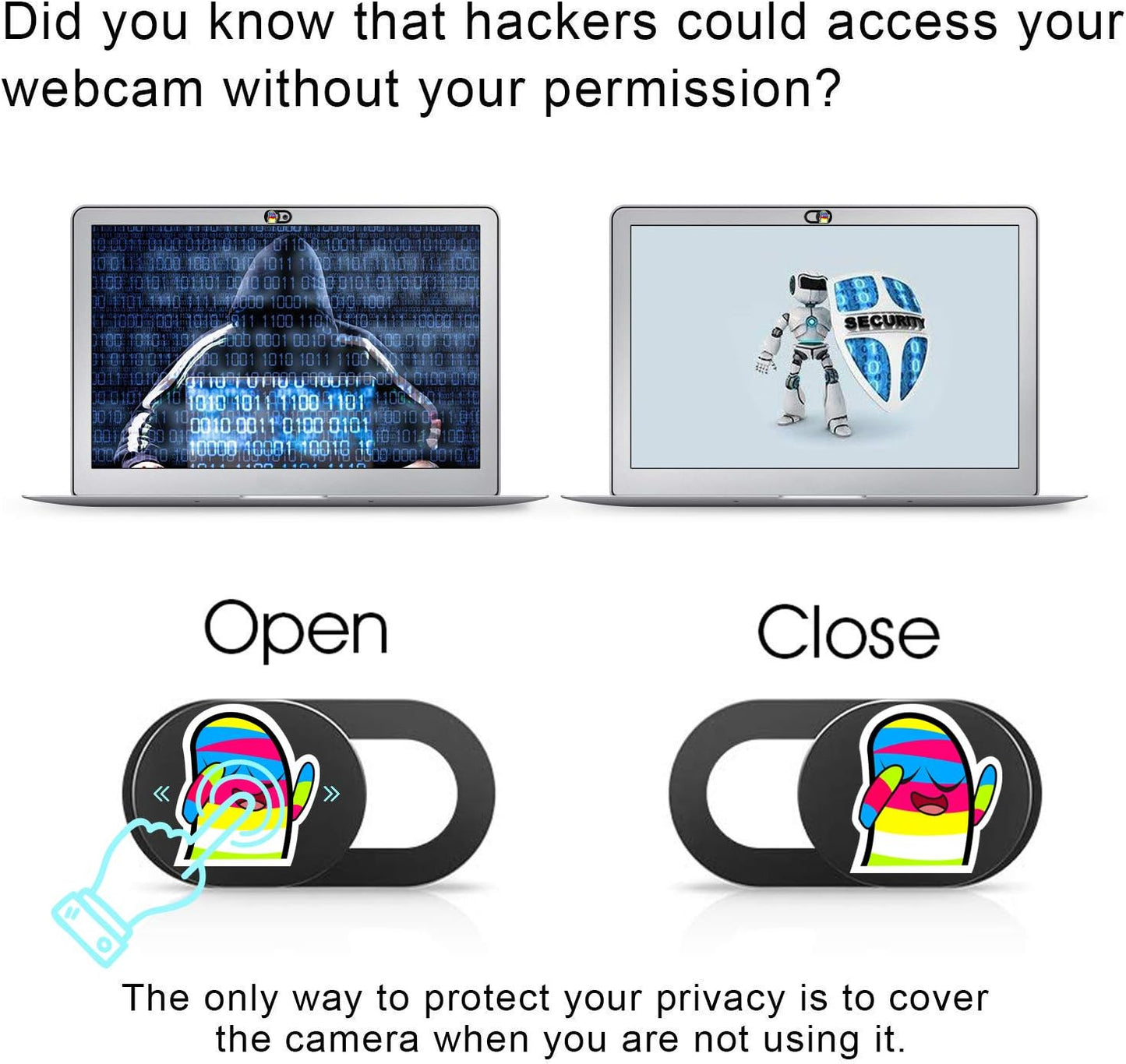 Ultra-Thin Webcam Cover - Webcam Cover for Laptops, Tablets, Computers, Smartphones, Protect Your Privacy and Security, Strong Adhesive (Rainbow Man-Black and 3 Pack)