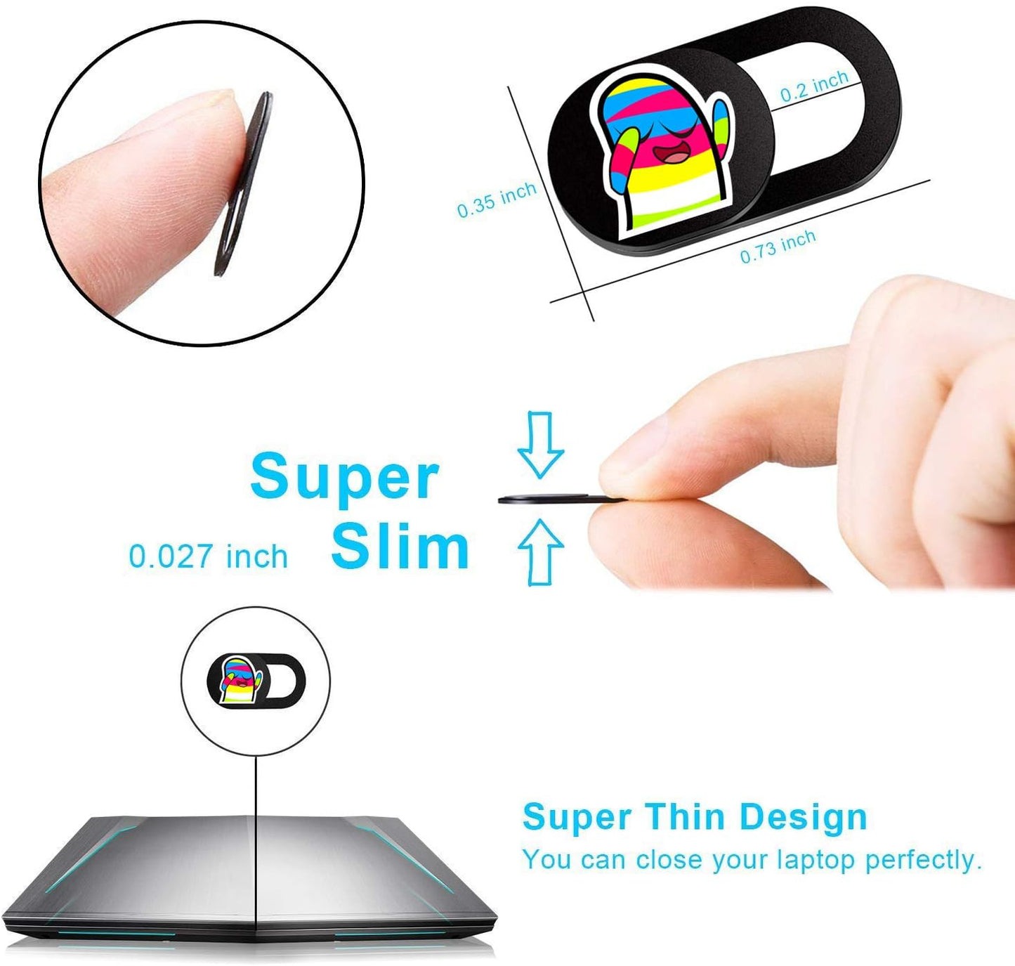 Ultra-Thin Webcam Cover - Webcam Cover for Laptops, Tablets, Computers, Smartphones, Protect Your Privacy and Security, Strong Adhesive (Rainbow Man-Black and 3 Pack)