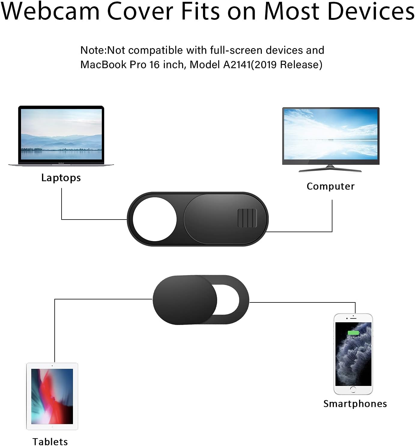 Laptop Camera Cover Slide, Phone Camera Cover Slide, 6 Pack Ultra-thin Webcam Cover Slide for Laptop, Desktop, PC, Tablet, Smartphone, Protect Your Privacy and Security (Black)