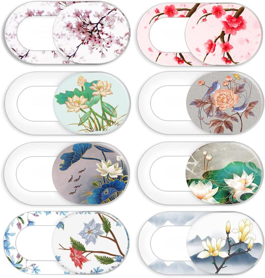Laptop Camera Cover Slide Cute Flowers 8 Pack, Webcam Cover Slide Phone Camera Cover, Ultra-thin Computer Camera Cover Slide Blocker Slider for Laptop, Desktop, PC, Tablet