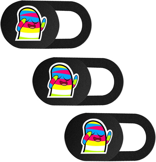 Ultra-Thin Webcam Cover - Webcam Cover for Laptops, Tablets, Computers, Smartphones, Protect Your Privacy and Security, Strong Adhesive (Rainbow Man-Black and 3 Pack)