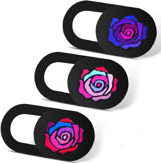 Webcam Cover Slide-On 3-Pack Ultra-Thin Camera Cover for Computer, Laptop, Desktop, Smartphone, Protect Your Privacy and Security, Rose Black