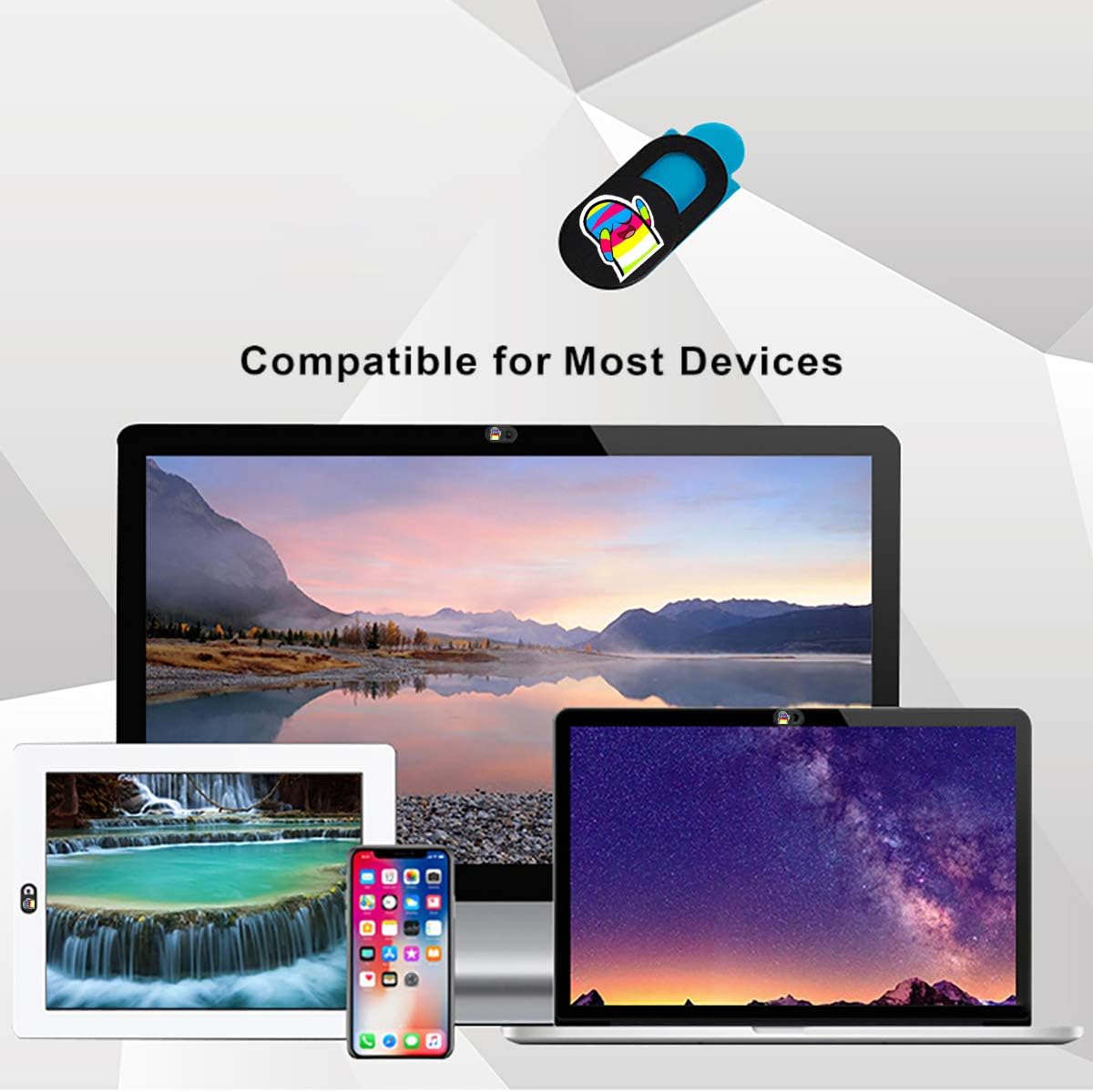 Ultra-Thin Webcam Cover - Webcam Cover for Laptops, Tablets, Computers, Smartphones, Protect Your Privacy and Security, Strong Adhesive (Rainbow Man-Black and 3 Pack)