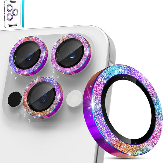For iPhone 16 Pro - iPhone 16 Pro Max Camera Lens Protective Film, AR+AF Tempered Glass, 9H Super Strong Metal Independent Lens Cover, HD Transparent Camera Accessories - Glitter Color