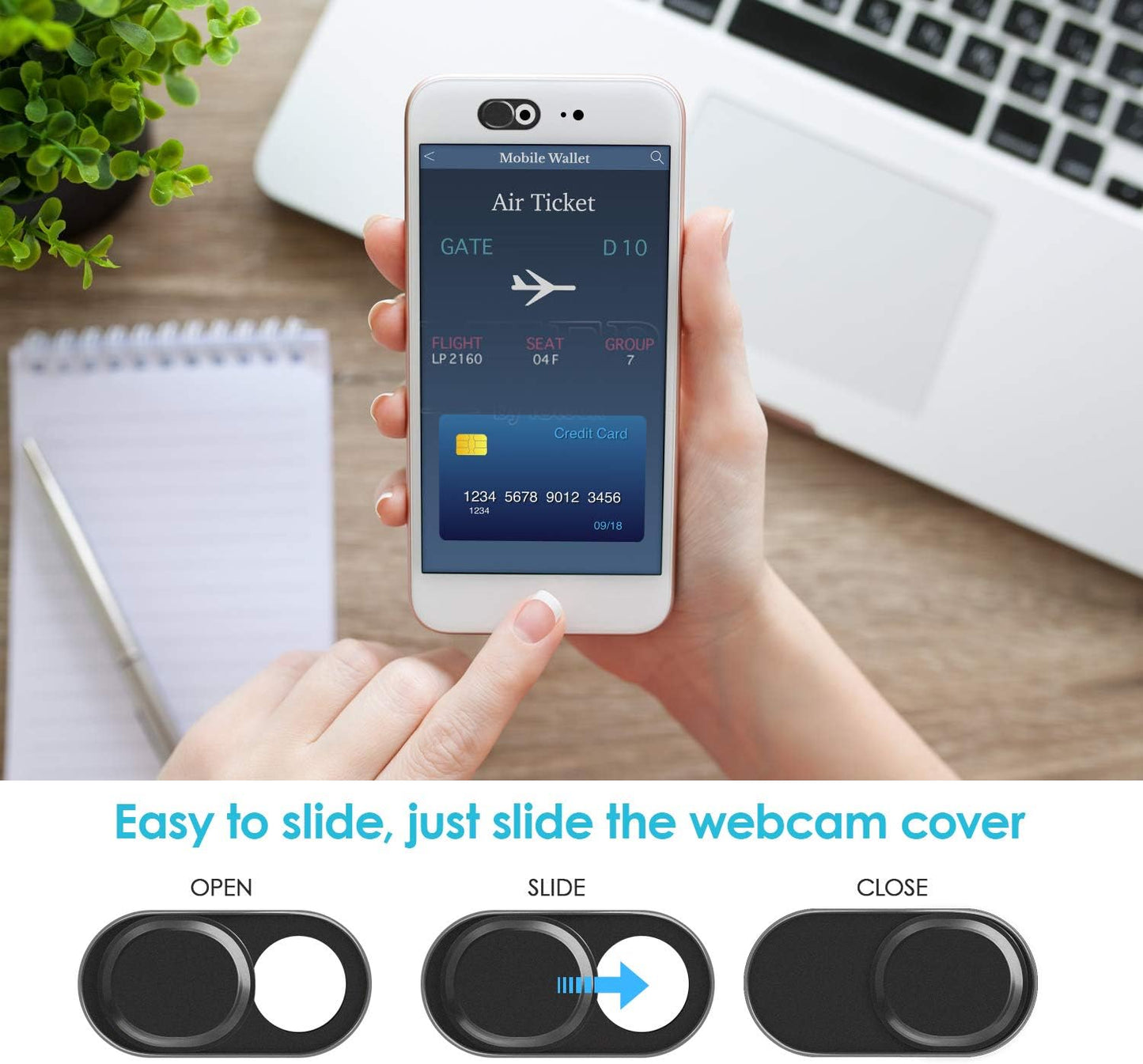 Webcam Cover Slide, 0.027 Inch Ultra-Thin Metal Camera Cover, Protect Your Visual Privacy (Black/Pink/Silver-3 Pack)