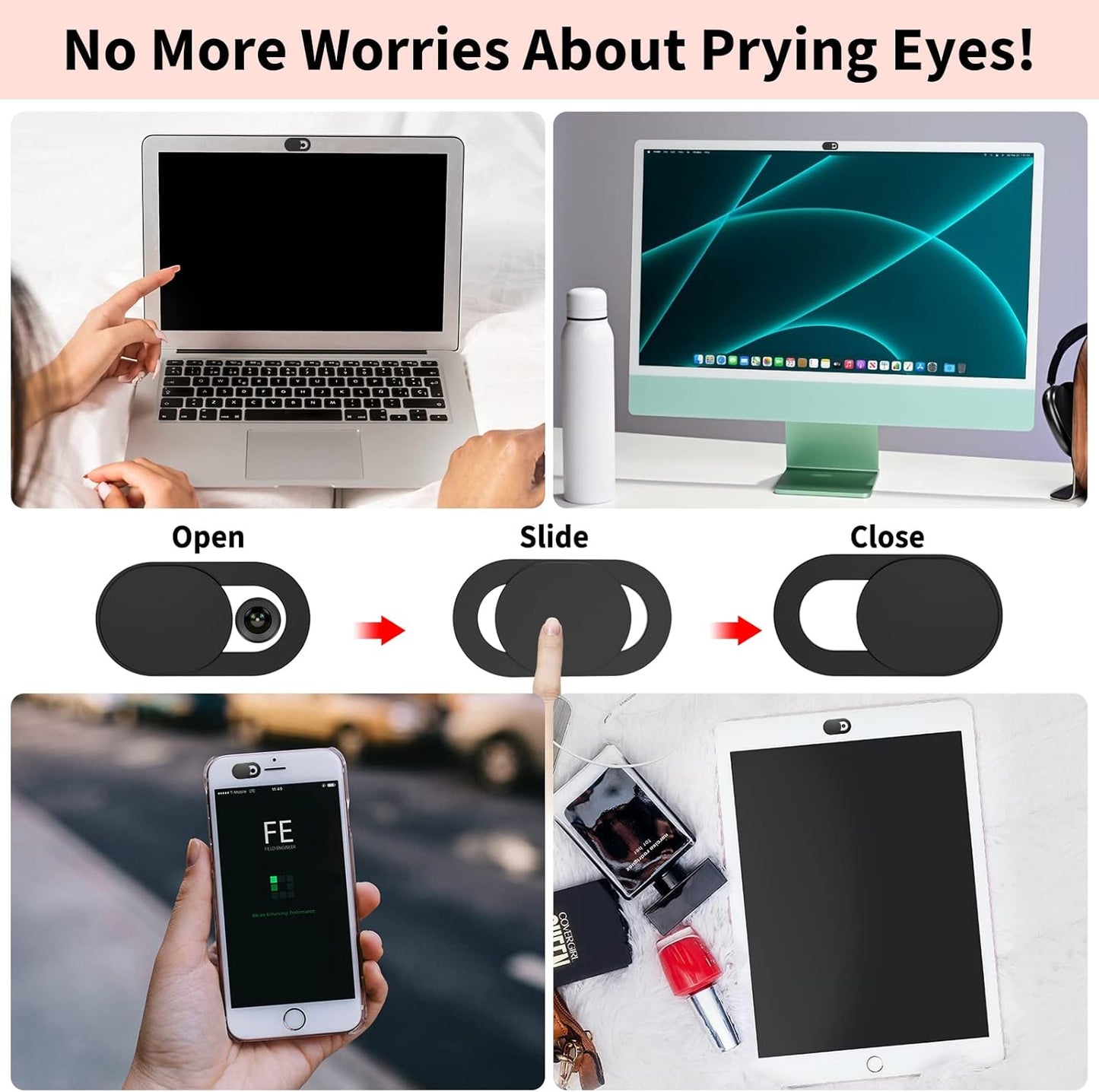 Webcam Cover (3 Pack), 0.03 Inch Ultra-Thin Laptop Webcam Cover Slide, Perfect for Privacy Protection - Black